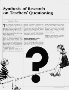 Synthesis of Research on Teachers' Questioning
