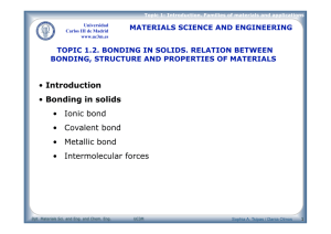 topic 1.2. bonding in solids. relation between