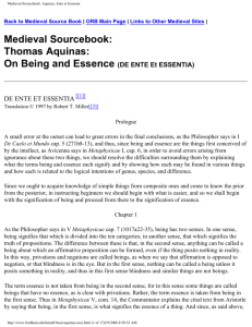Medieval Sourcebook: Aquinas: Ente et Essentia