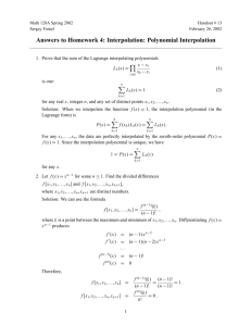 Answers to Homework 4: Interpolation: Polynomial Interpolation