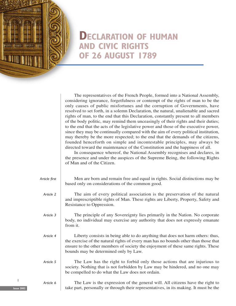 Declaration Of Human And Civic Rights Of 26 August 1789