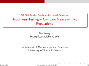 ST 305 Applied Statistics for Health Sciences Hypothesis Testing