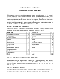 Undergraduate Courses in Chemistry Catalogue Descriptions and
