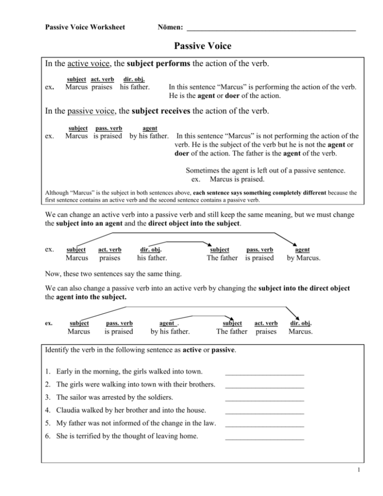 Passive Voice Worksheet