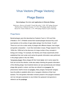 Virus Vectors - Lecture 1 (Phage Vectors): Phage Basics