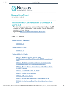 Nessus Scan Report Nessus Home: Commercial use of the report is