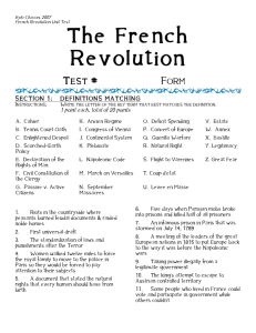 French Revolution Test and answer sheet-Bylo Chacón