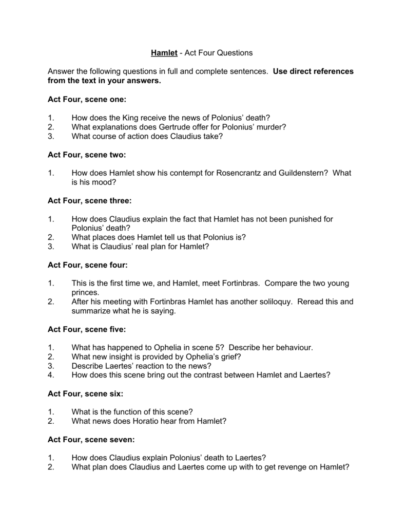 hamlet discussion questions act 4 scene 1 answers