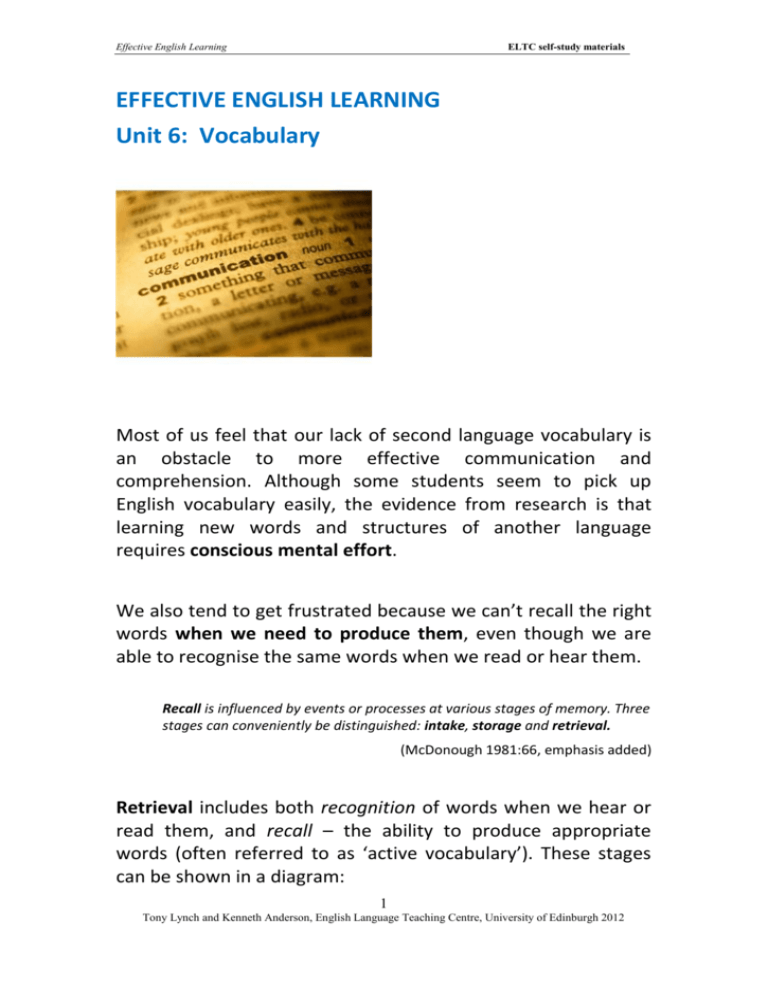 Unit 6 – Vocabulary - University of Edinburgh