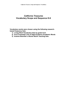 California Treasures Vocabulary Scope and Sequence K-6