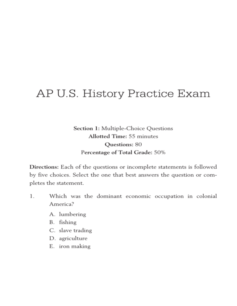 AP US History Practice Exam Spring Grove Area School District