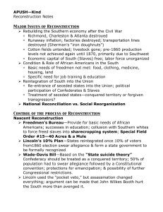 APUSH—Kind Reconstruction Notes Major Issues of Reconstruction
