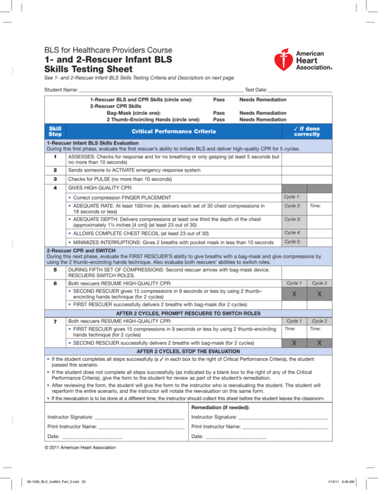 1 and 2Rescuer Infant BLS Skills Testing Sheet