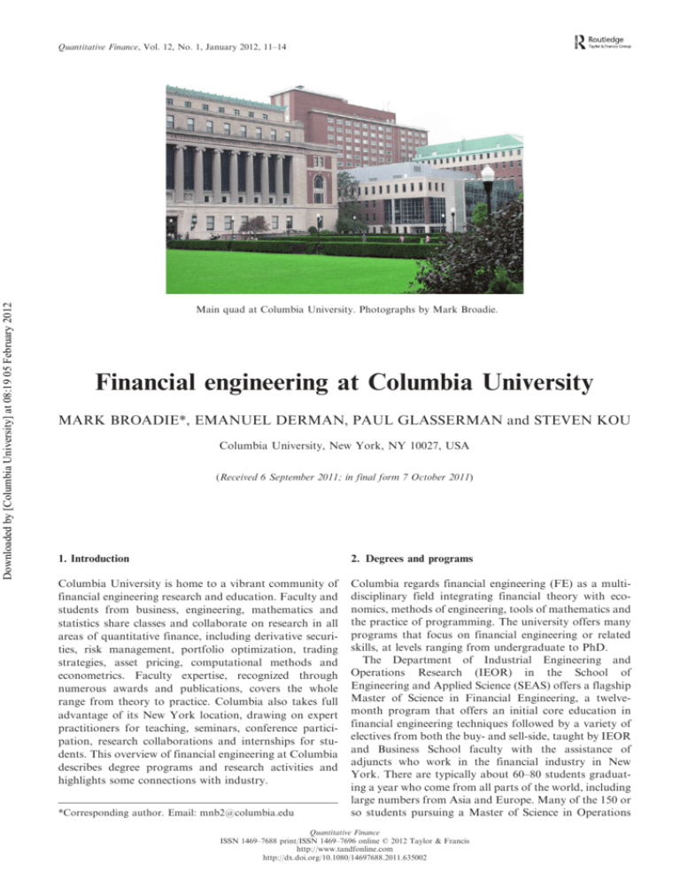 phd financial engineering columbia