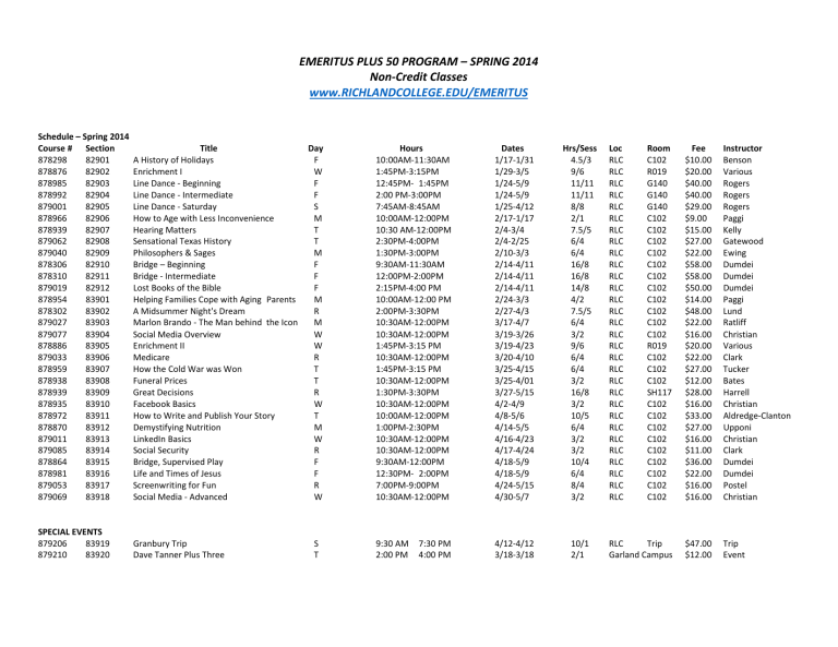 EMERITUS PLUS 50 PROGRAM SPRING 2014 Non