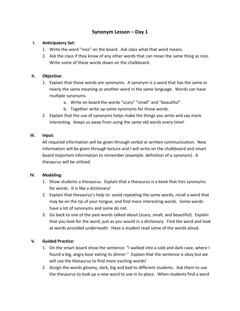 Synonym Lesson Day 1
