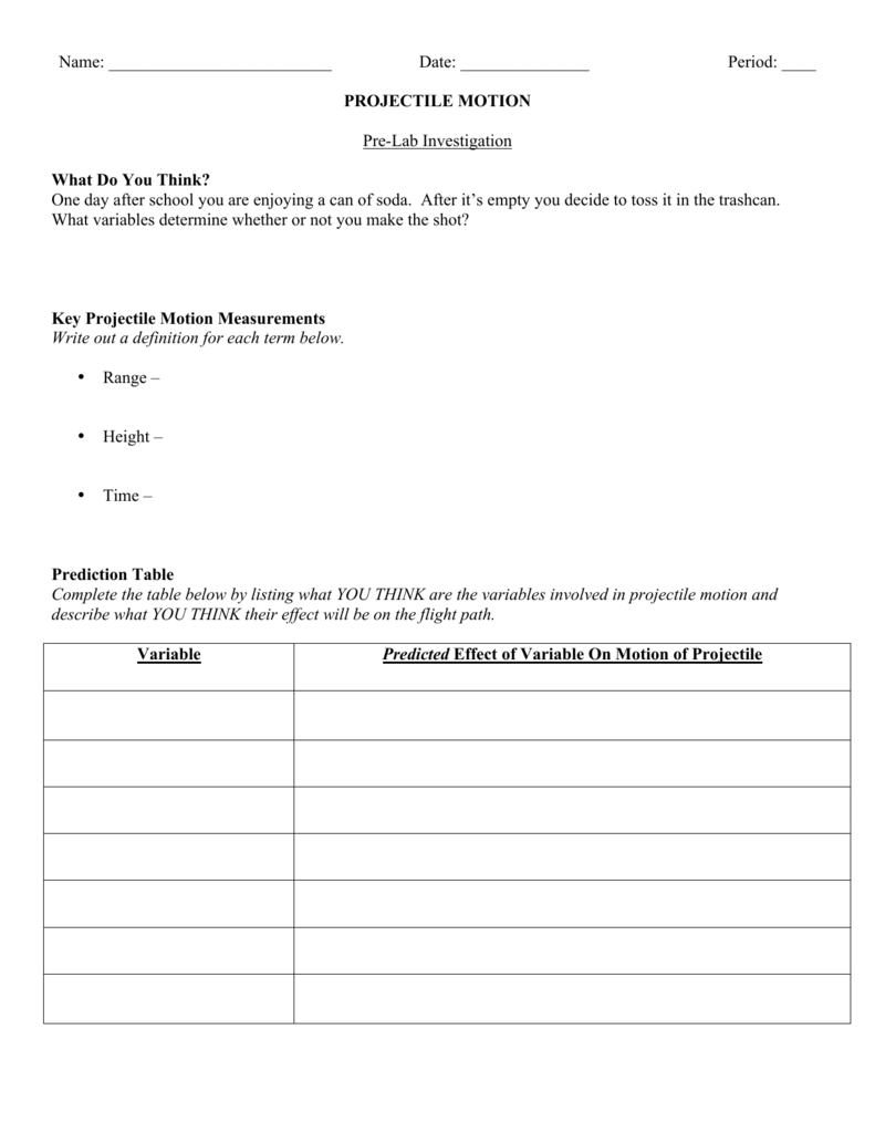 Phet Proj Motion Worksheet