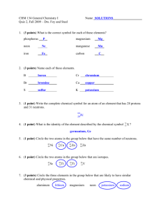 CHM 134 General Chemistry I Name SOLUTIONS Quiz 2, Fall 2009