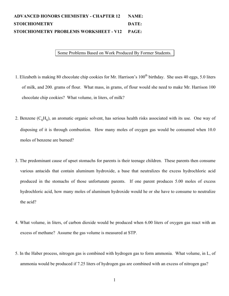 AHCC11 Stoichiometry Problems Worksheet Intended For Stoichiometry Problems Worksheet Answers