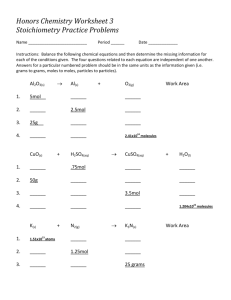 Honors Chemistry Worksheet 3 Stoichiometry Practice Problems