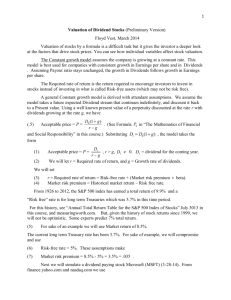 Valuation of Dividend Stocks (Preliminary Version) Floyd Vest