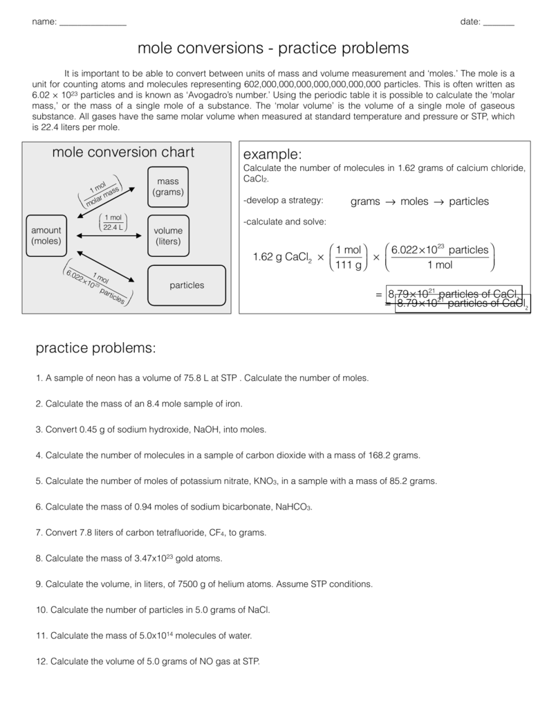 Mole Conversion Practice