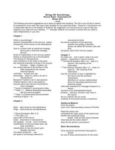 Biology 463 -Neurobiology Review Sheet
