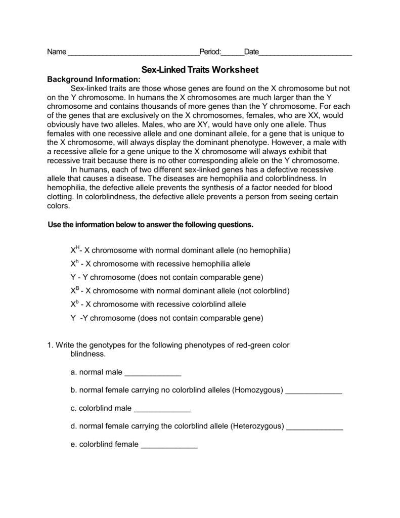 34 Sex Linked Traits Worksheet Answer Key Support Worksheet 8613