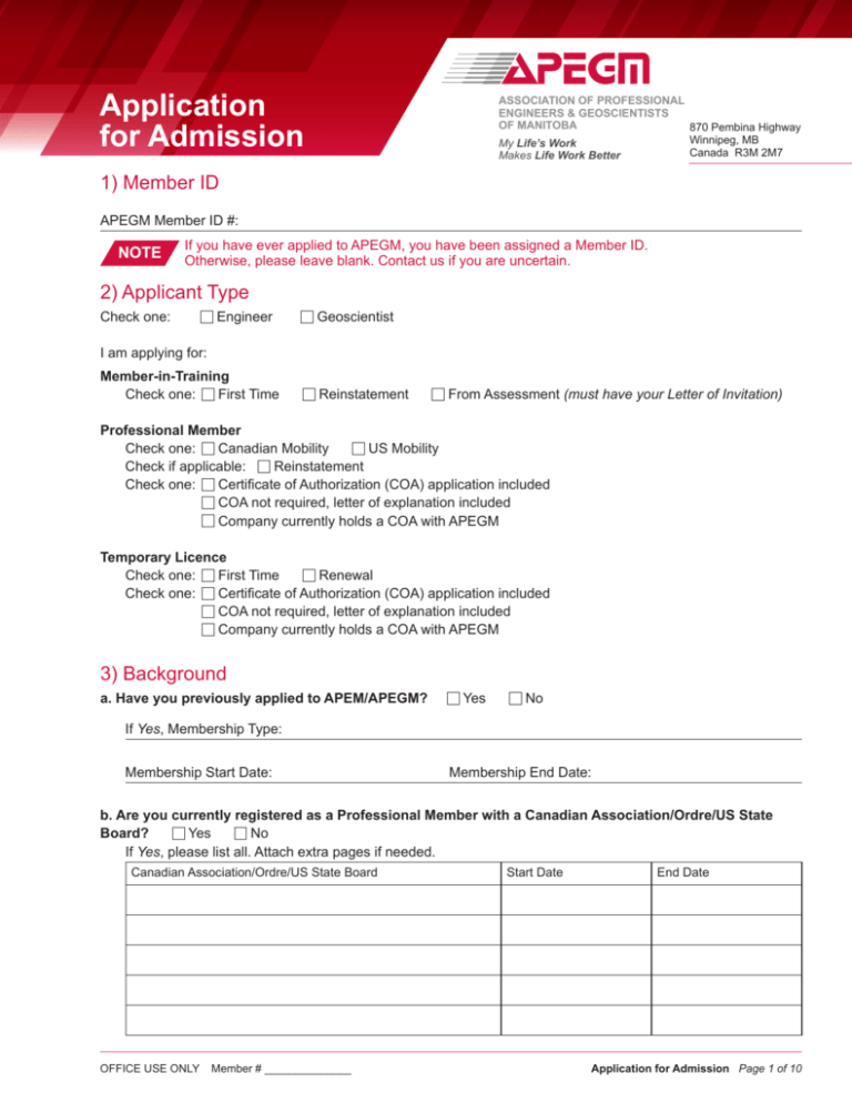 Application for Admission MIT