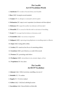 The Crucible Act I-II Vocabulary Words The Crucible Act III