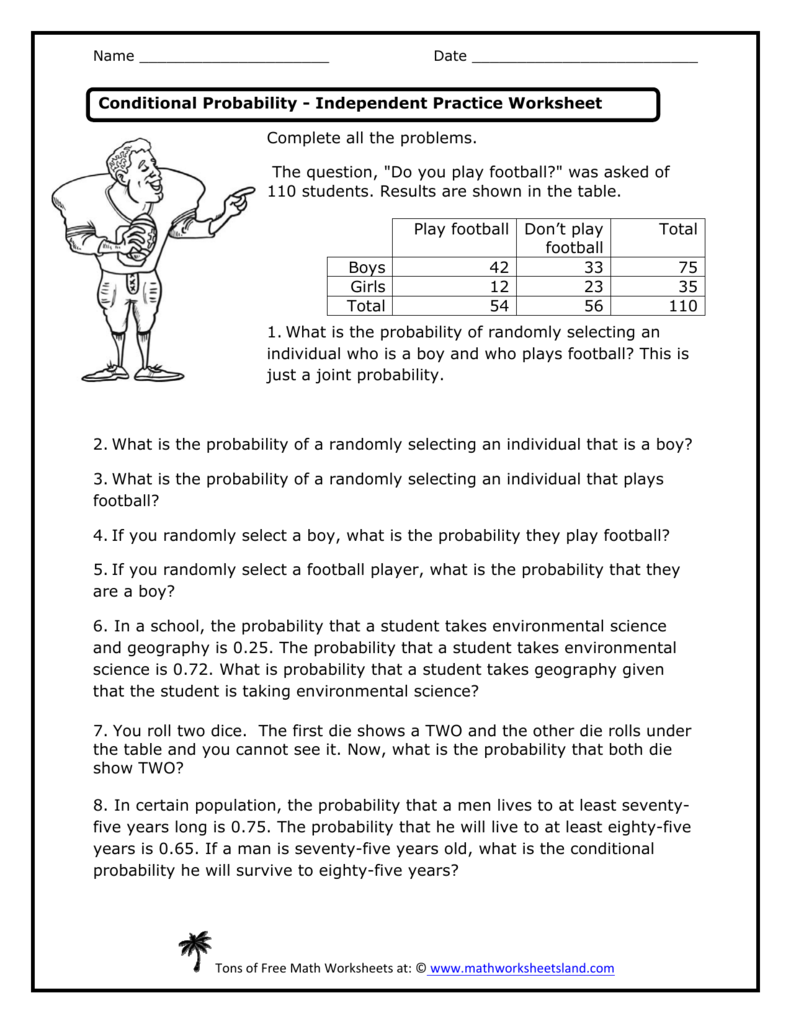 Conditional Probability Independent Practice Worksheet Inside Probability Worksheet High School