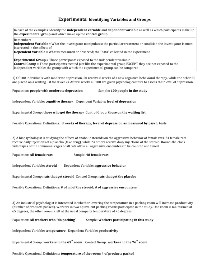 Experiments: Identifying Variables and Groups Intended For Identifying Variables Worksheet Answers