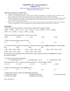 CHEMISTRY 103 – Practice Problems #3 Chapters 8 – 10 http