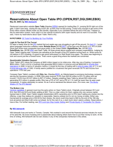 Reservations About Open Table IPO (OPEN,RST,DGI,SWI,EBIX)