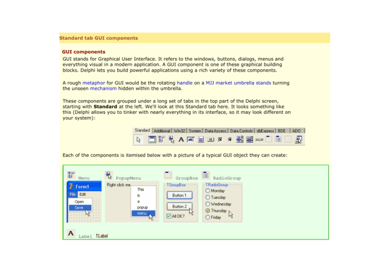 Standard Tab Gui Components Gui Components Gui Stands For