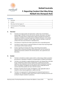 Netball Australia F: Reporting Conduct that May Bring Netball into