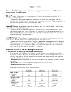 Point of View. Personal Pronouns for the three