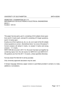 Mock Examination Paper I - University of Southampton