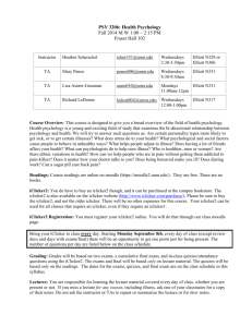 PSY 3206: Health Psychology Fall 2014 M W 1:00 – 2:15 PM Fraser