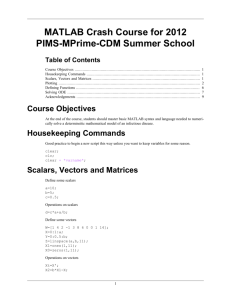 MATLAB Crash Course for 2012 PIMS-MPrime