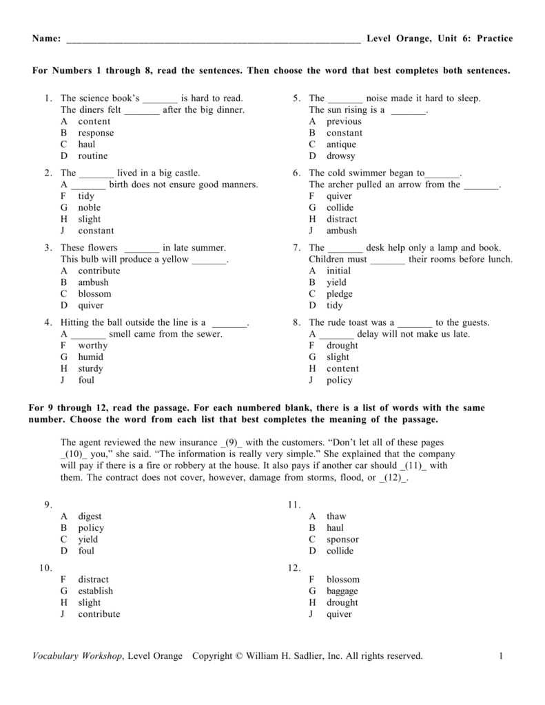 vocab workshop level d unit 6 answers