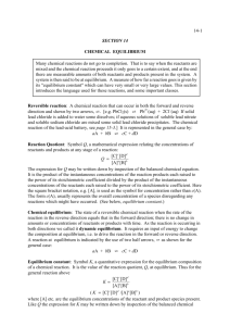 14-1 SECTION 14 CHEMICAL EQUILIBRIUM Reversible reaction: A