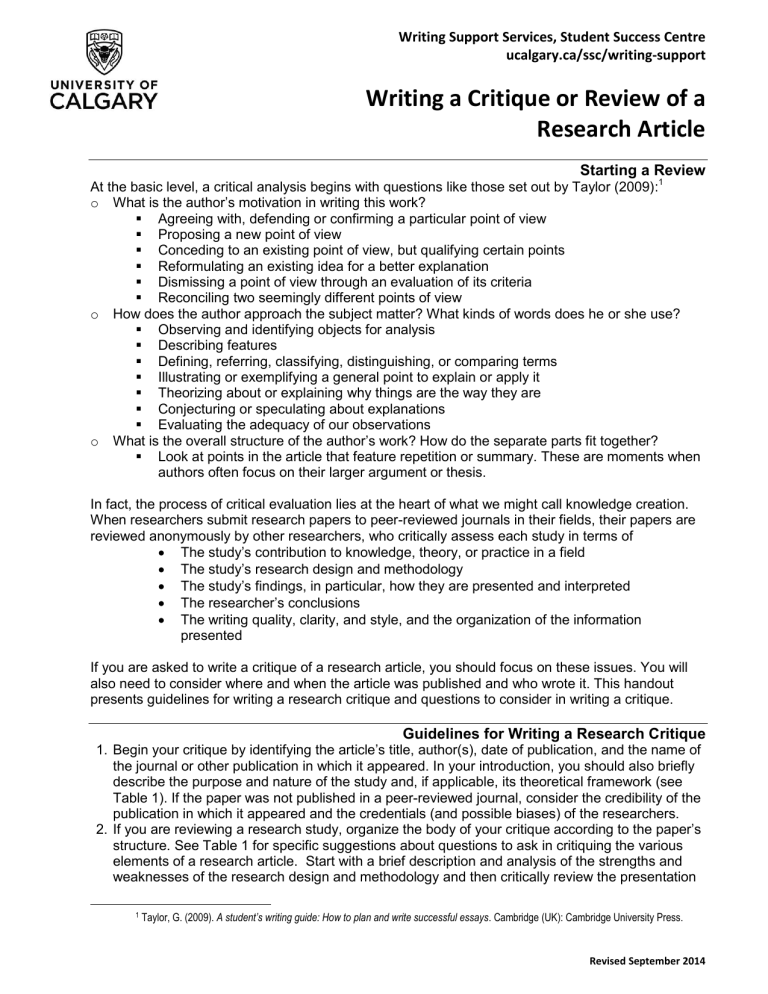 what is a research article critique