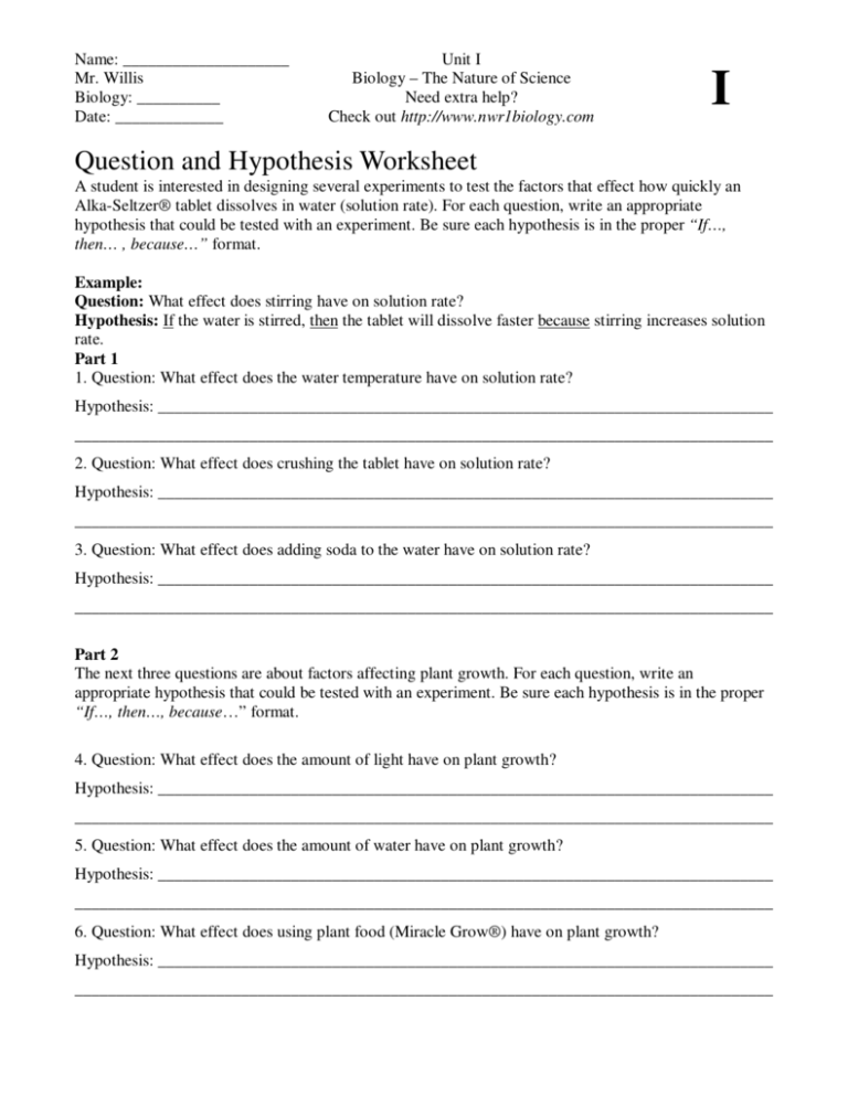 hypothesis worksheet 5th grade
