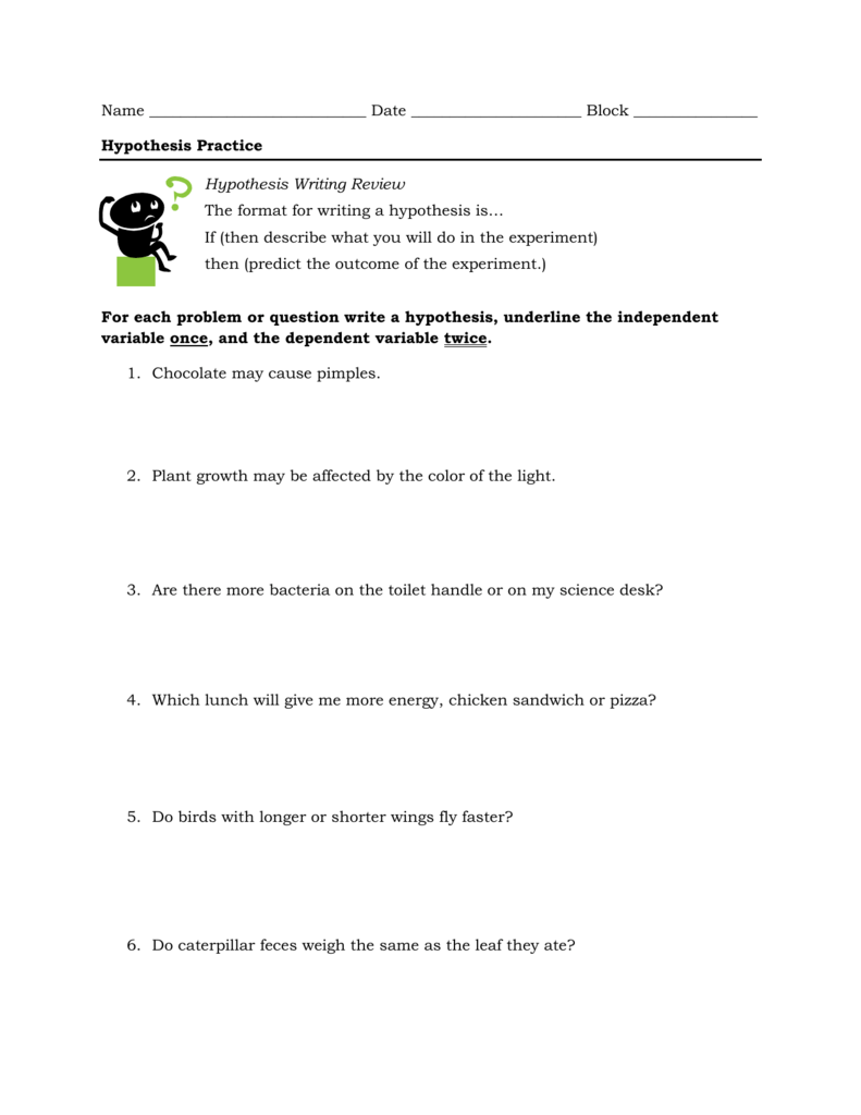 Writing A Hypothesis Worksheet