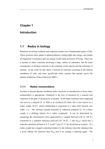 Chapter 1 Introduction 1.1 Redox in biology