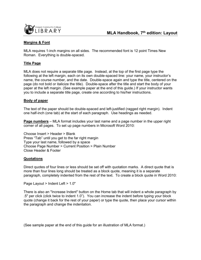 Mla Handbook 7th Edition Layout