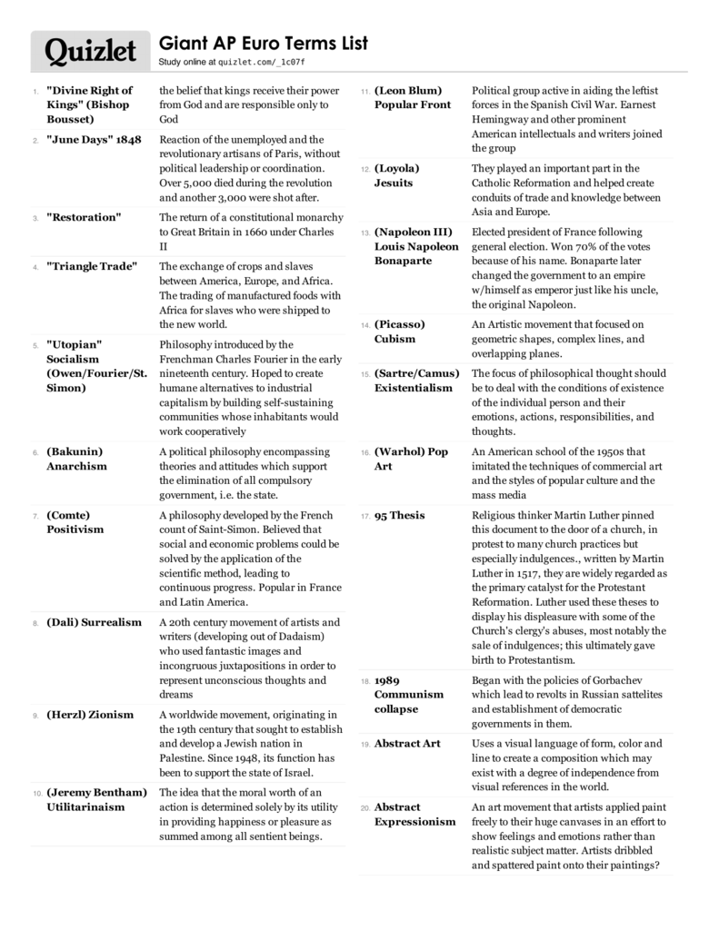 Print Giant Ap Euro Terms List Quizlet