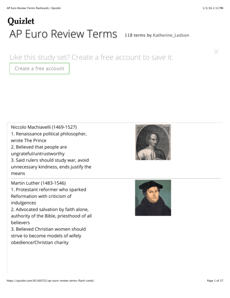 AP Euro Review Terms Flashcards Quizlet
