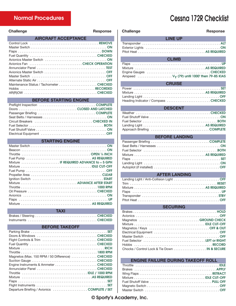 Printable Cessna 172 Checklist Pdf Printable Word Searches